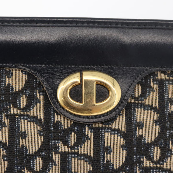 Christian Dior Trotter Canvas Clutch Bag Navy Gold Auth 175496
