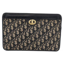 Christian Dior Trotter Canvas Clutch Bag Navy Gold Auth 175496-13