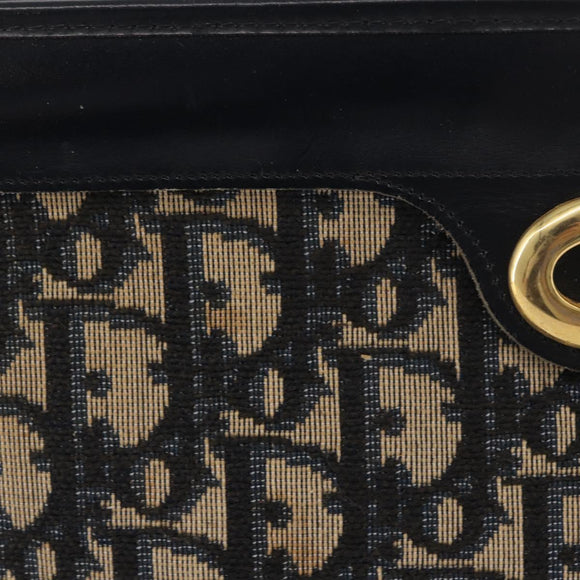 Christian Dior Trotter Canvas Clutch Bag Navy Gold Auth 175496