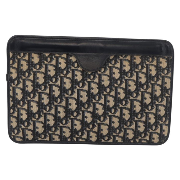Christian Dior Trotter Canvas Clutch Bag Navy Gold Auth 175496