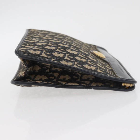 Christian Dior Trotter Canvas Clutch Bag Navy Gold Auth 175496