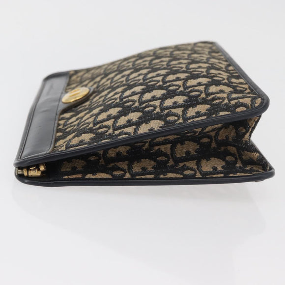 Christian Dior Trotter Canvas Clutch Bag Navy Gold Auth 175496