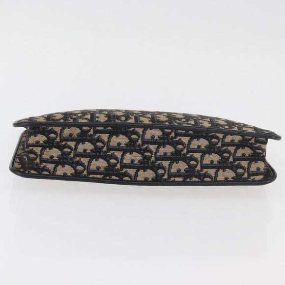 Christian Dior Trotter Canvas Clutch Bag Navy Gold Auth 175496