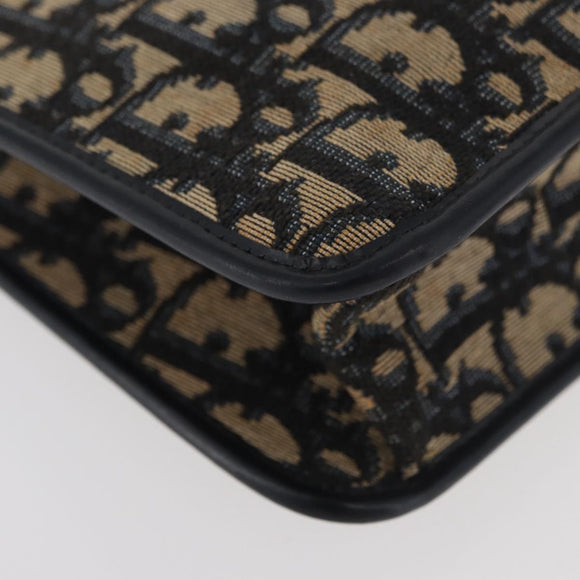 Christian Dior Trotter Canvas Clutch Bag Navy Gold Auth 175496
