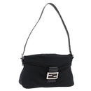 FENDI Mamma Baguette Shoulder Bag Nylon Black Silver Auth 175505A-1