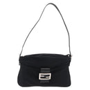 FENDI Mamma Baguette Shoulder Bag Nylon Black Silver Auth 175505A-13