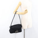 FENDI Mamma Baguette Shoulder Bag Nylon Black Silver Auth 175505A-23