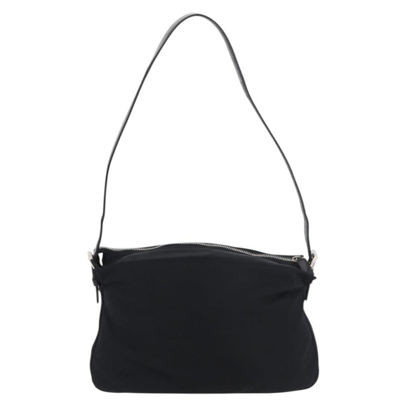FENDI Mamma Baguette Shoulder Bag Nylon Black Silver Auth 175505A