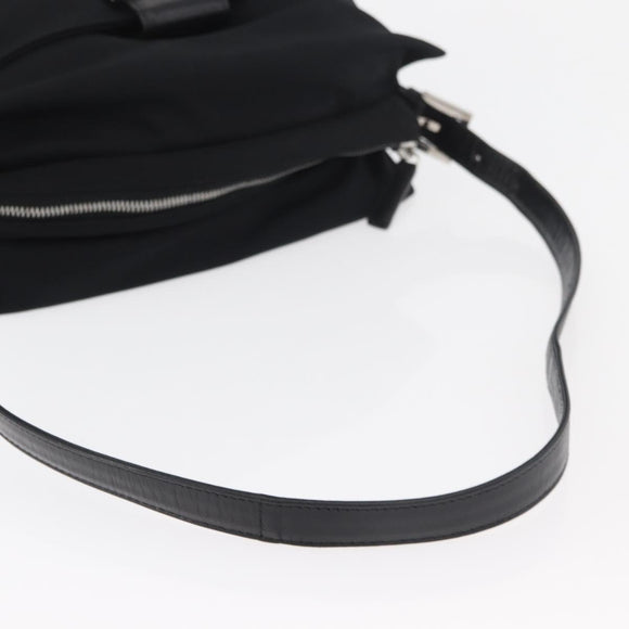 FENDI Mamma Baguette Shoulder Bag Nylon Black Silver Auth 175505A