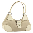 PRADA Shoulder Bag Canvas Beige Silver Auth 175516A-1
