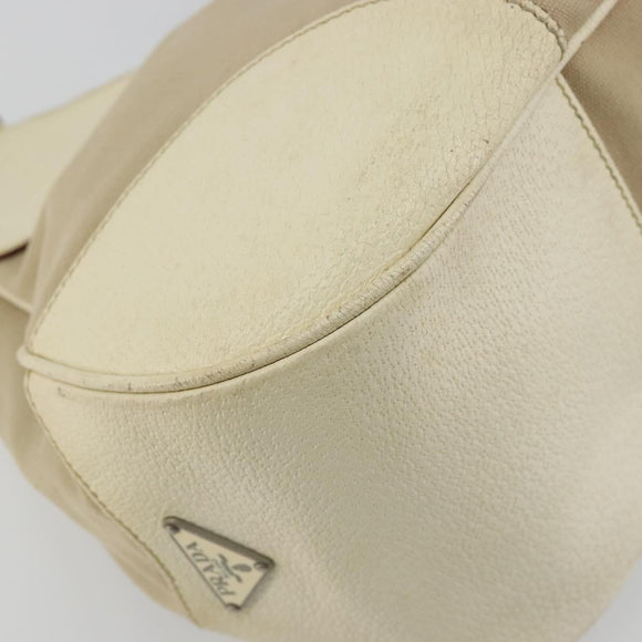 PRADA Shoulder Bag Canvas Beige Silver Auth 175516A