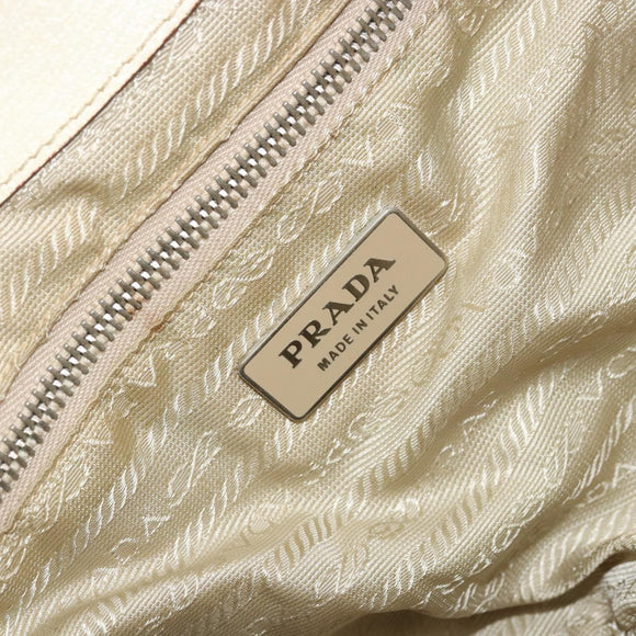 PRADA Shoulder Bag Canvas Beige Silver Auth 175516A