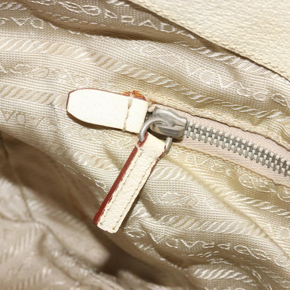 PRADA Shoulder Bag Canvas Beige Silver Auth 175516A
