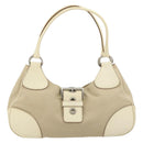 PRADA Shoulder Bag Canvas Beige Silver Auth 175516A-13