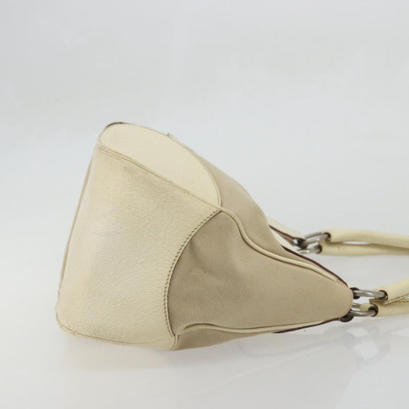 PRADA Shoulder Bag Canvas Beige Silver Auth 175516A