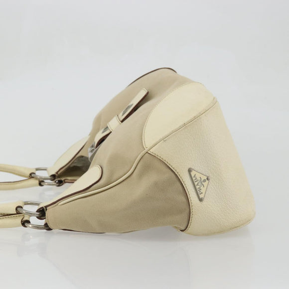 PRADA Shoulder Bag Canvas Beige Silver Auth 175516A