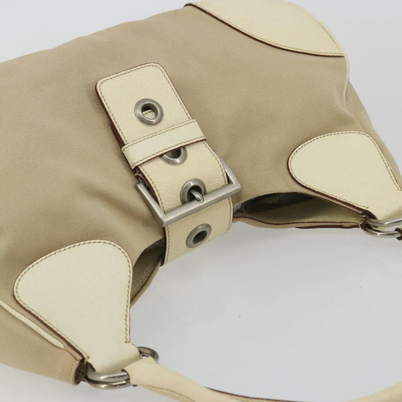 PRADA Shoulder Bag Canvas Beige Silver Auth 175516A