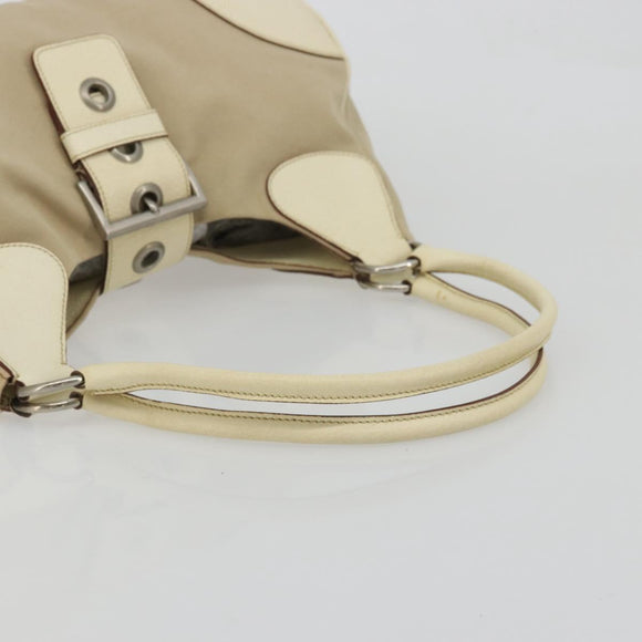 PRADA Shoulder Bag Canvas Beige Silver Auth 175516A