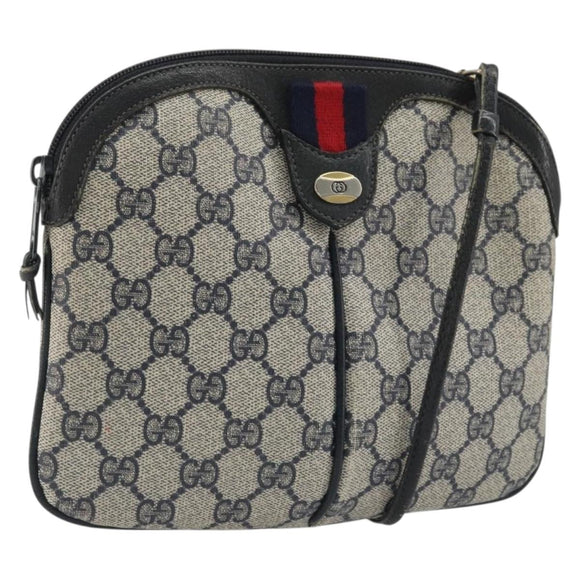 GUCCI GG Supreme Sherry Line Shoulder Bag PVC Navy Gold Auth 175532