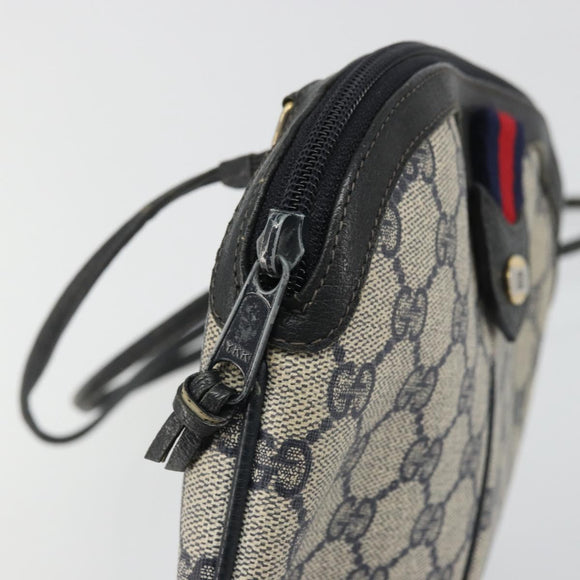 GUCCI GG Supreme Sherry Line Shoulder Bag PVC Navy Gold Auth 175532