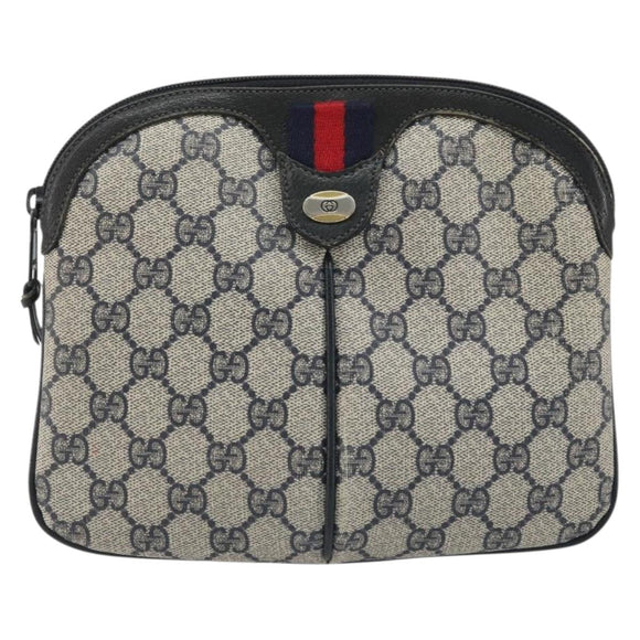 GUCCI GG Supreme Sherry Line Shoulder Bag PVC Navy Gold Auth 175532