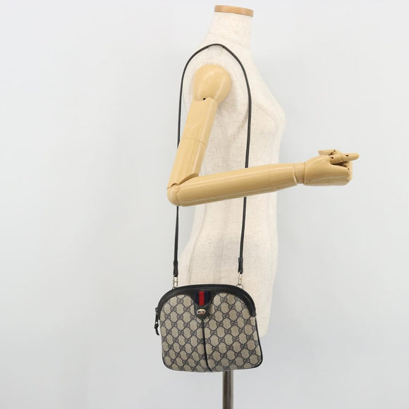 GUCCI GG Supreme Sherry Line Shoulder Bag PVC Navy Gold Auth 175532