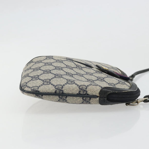 GUCCI GG Supreme Sherry Line Shoulder Bag PVC Navy Gold Auth 175532