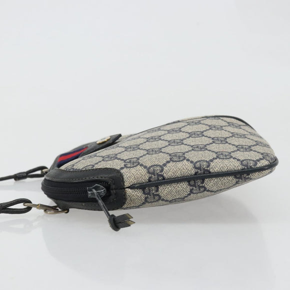 GUCCI GG Supreme Sherry Line Shoulder Bag PVC Navy Gold Auth 175532