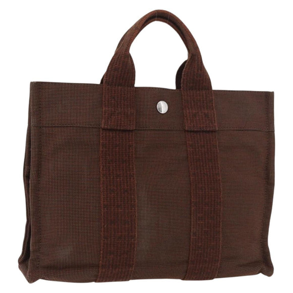 HERMES Her Line PM Handtas Canvas Bruin Zilver Auth 175534