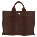 HERMES Her Line PM Hand Bag Canvas Brown Silver Auth 175534-2