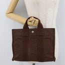 HERMES Her Line PM Hand Bag Canvas Brown Silver Auth 175534-22