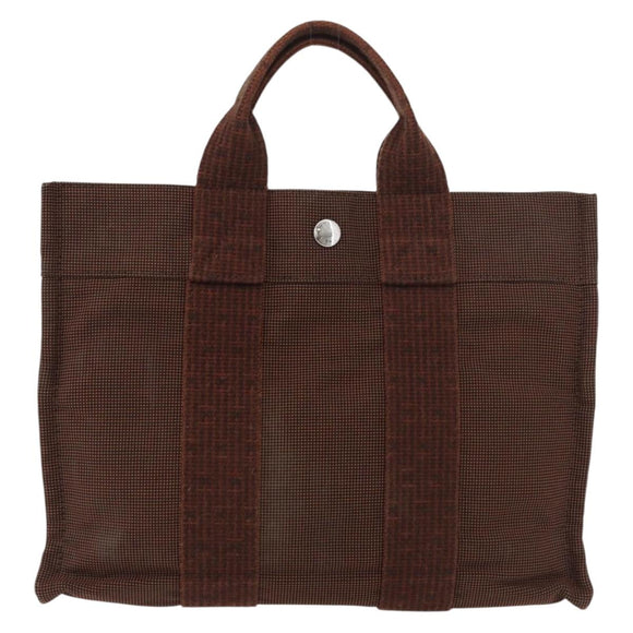 HERMES Her Line PM Handtas Canvas Bruin Zilver Auth 175534