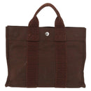 HERMES Her Line PM Hand Bag Canvas Brown Silver Auth 175534-3