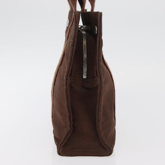 HERMES Her Line PM Hand Bag Canvas Brown Silver Auth 175534