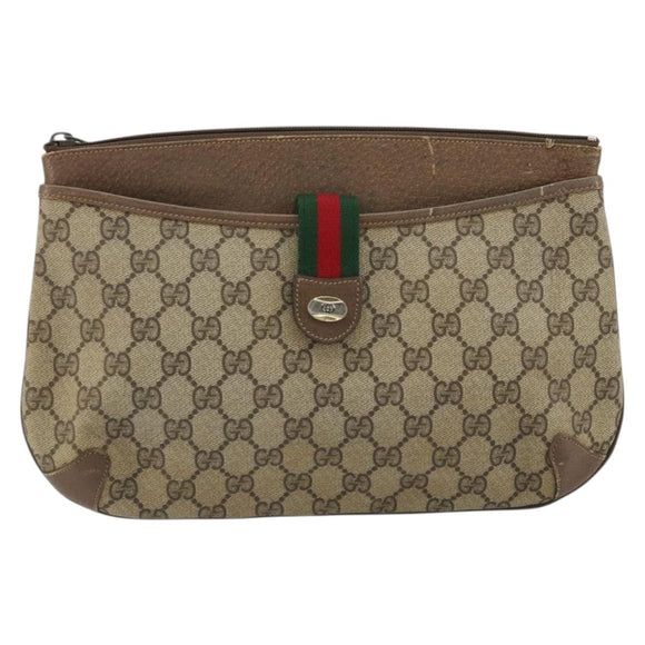 GUCCI GG Supreme Web Sherry Line Bag PVC Beige Gold 904 02 026 Auth 175546