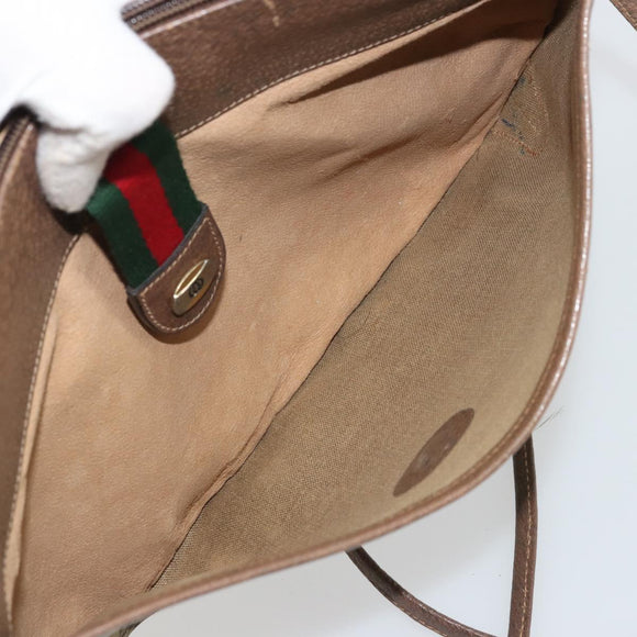 GUCCI GG Supreme Web Sherry Line Bag PVC Beige Gold 904 02 026 Auth 175546