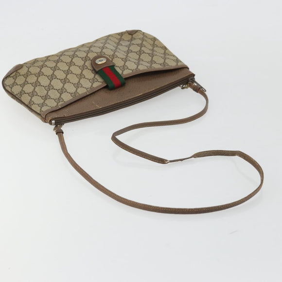 GUCCI GG Supreme Web Sherry Line Bag PVC Beige Gold 904 02 026 Auth 175546