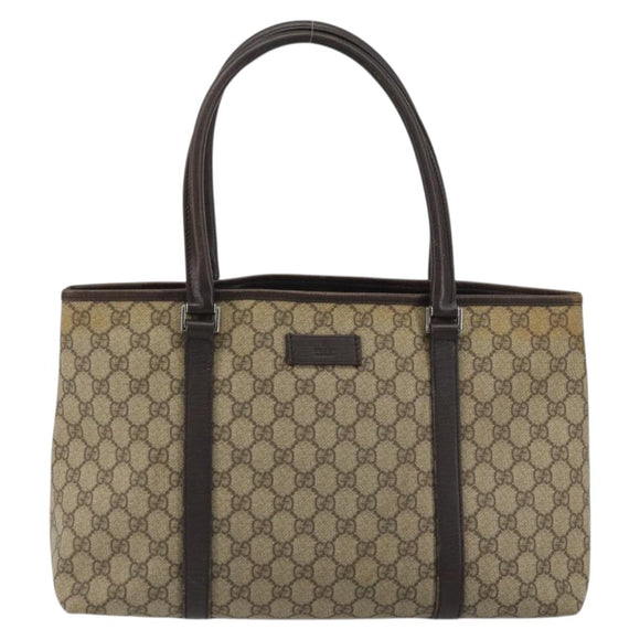 GUCCI GG Supreme Tote Bag PVC Beige Silver 114595 Auth 175547
