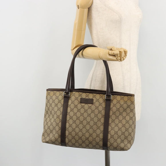 GUCCI GG Supreme Tote Bag PVC Beige Silver 114595 Auth 175547