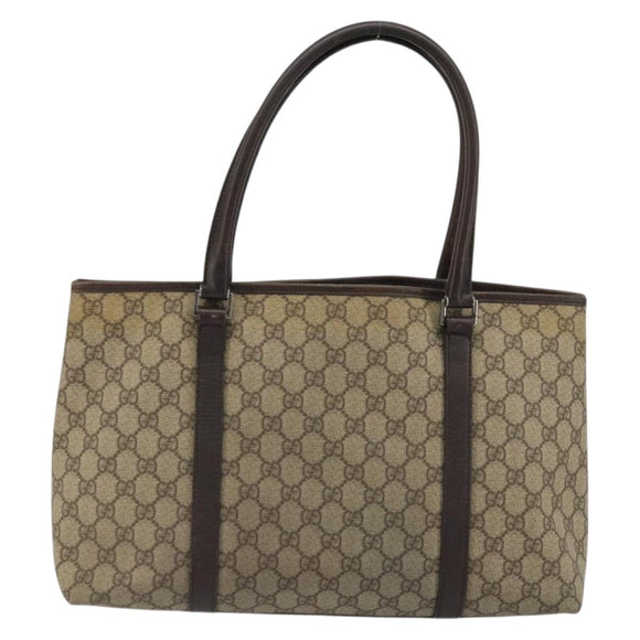 GUCCI GG Supreme Tote Bag PVC Beige Silver 114595 Auth 175547