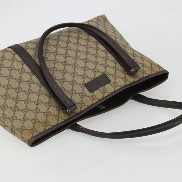GUCCI GG Supreme Tote Bag PVC Beige Silver 114595 Auth 175547