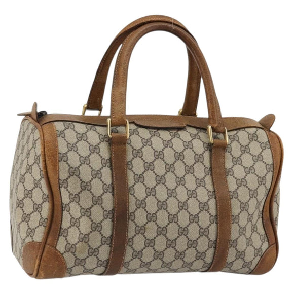 GUCCI GG Supreme Boston Bag PVC Beige Gold Auth 175548