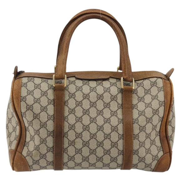 GUCCI GG Supreme Boston Bag PVC Beige Gold Auth 175548
