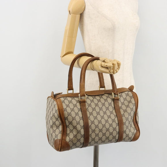 GUCCI GG Supreme Boston Bag PVC Beige Gold Auth 175548