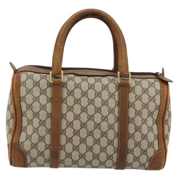 GUCCI GG Supreme Boston Bag PVC Beige Gold Auth 175548