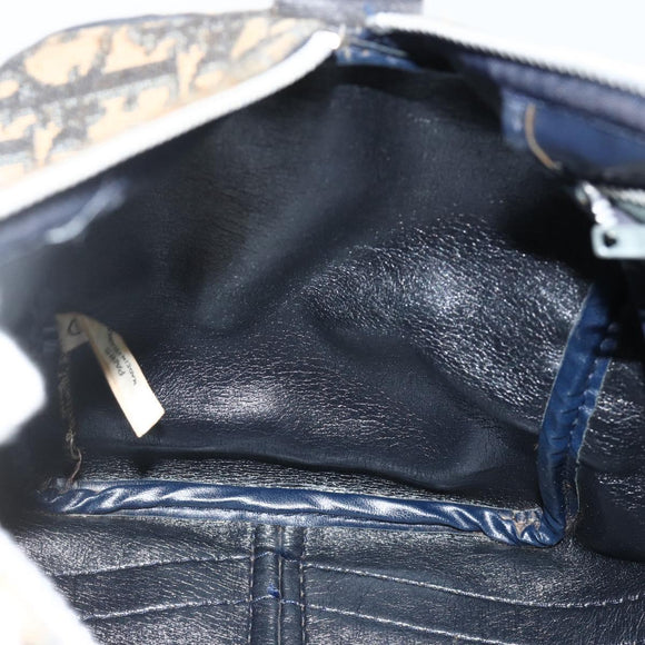 Christian Dior Trotter Canvas Boston Bag Navy Silver Auth 175552