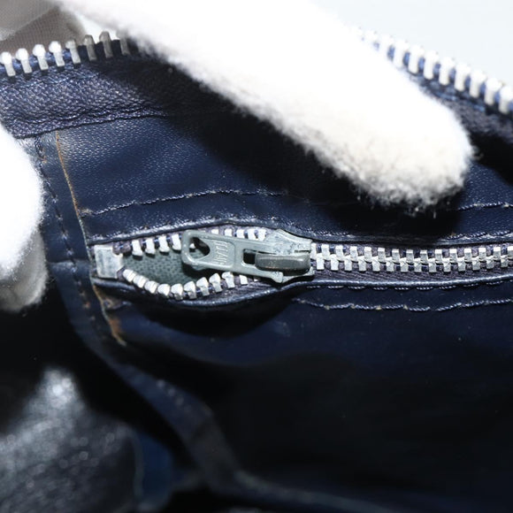 Christian Dior Trotter Canvas Boston Bag Navy Silver Auth 175552