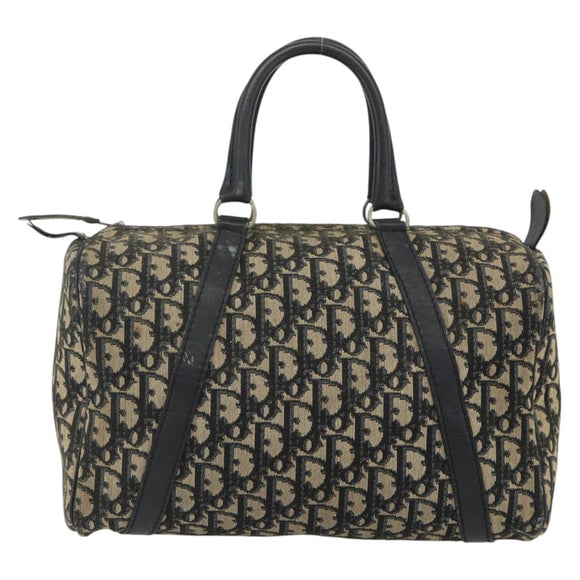 Christian Dior Trotter Canvas Boston Bag Navy Silver Auth 175552