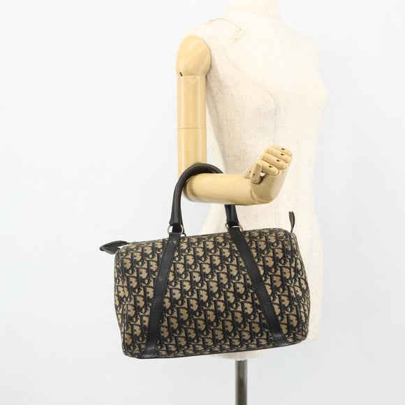 Christian Dior Trotter Canvas Boston Bag Navy Silver Auth 175552