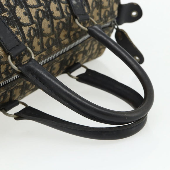 Christian Dior Trotter Canvas Boston Bag Navy Silver Auth 175552
